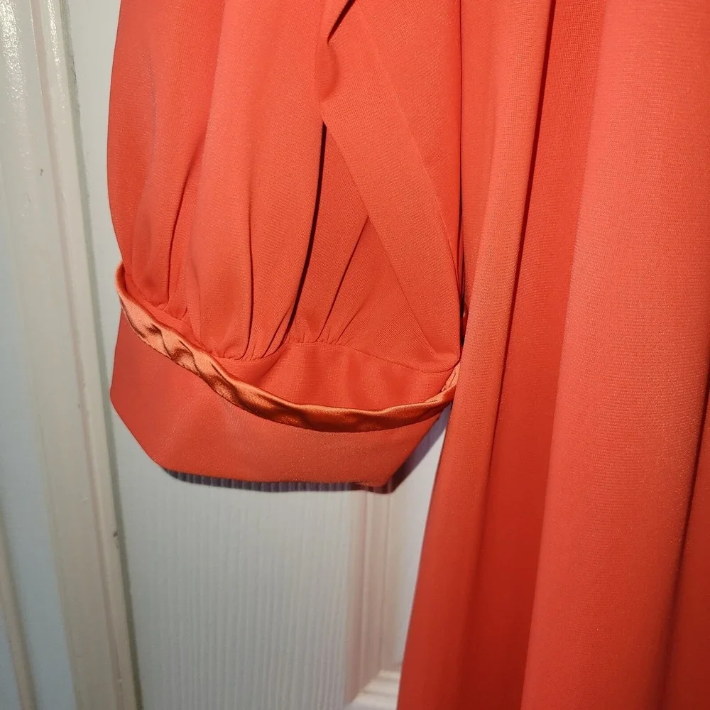 Nylon Robe Satin Trim‎ M Orange 3/4 Sleeve Gossard Artemis Button Front Vintage